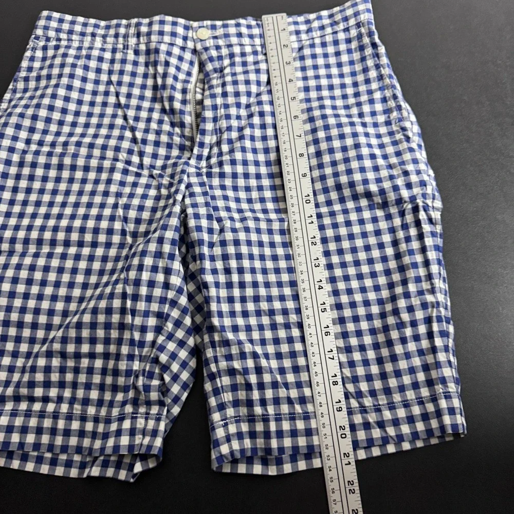 Polo Ralph Lauren Sheffield Shorts Mens 35 Blue White Gingham Flat Front Cotton